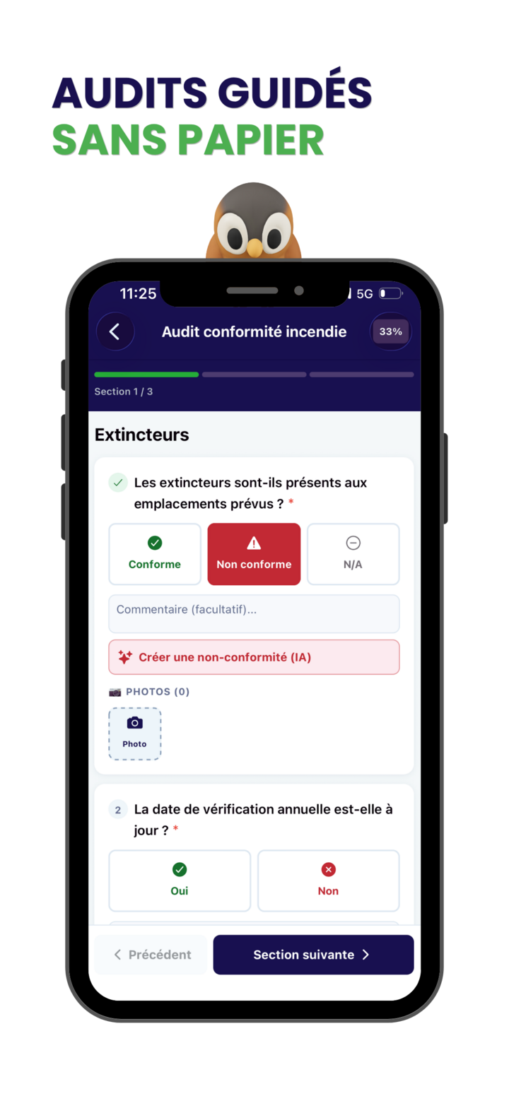 Application mobile NOVYSTA QHSE : audit guid&eacute; sans papier avec questions conformes/non conformes et photos