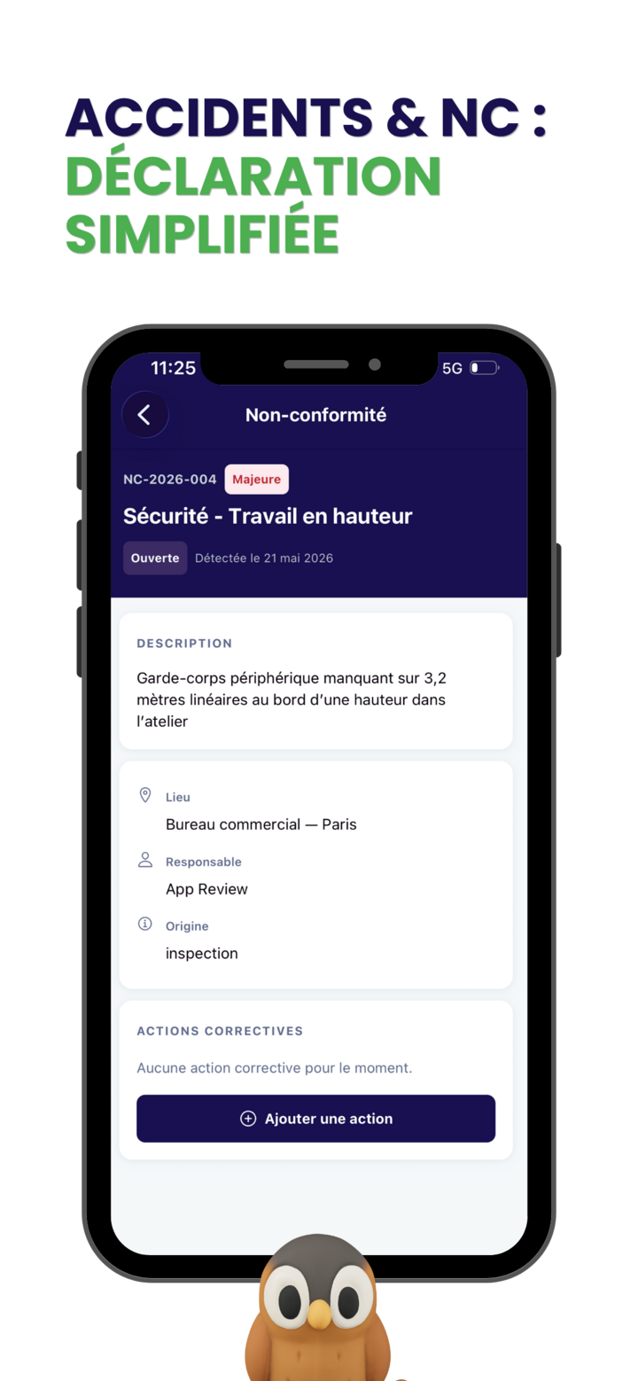 Application mobile NOVYSTA QHSE : d&eacute;claration simplifi&eacute;e des accidents et non-conformit&eacute;s